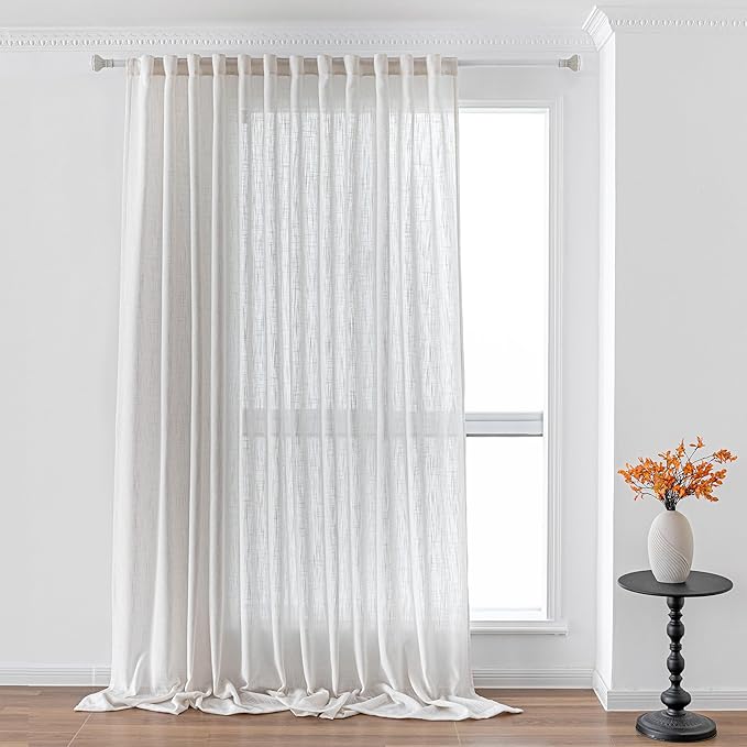 MYSKY HOME Natural Linen Living Room Curtains, Semi Sheers Light Filtering Back by MYSKYHOME