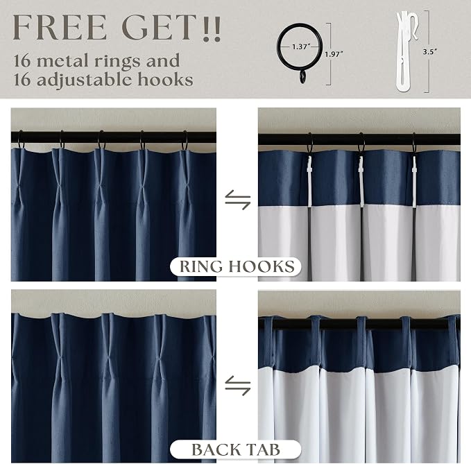 Indigo Navy Pleated Linen Blackout Curtains 90 Inches Long - Image 6