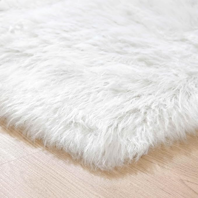 Goolela White Area Rug 6x9 Fluffy Fuzzy Furry Sheepskin Rug - Image 6