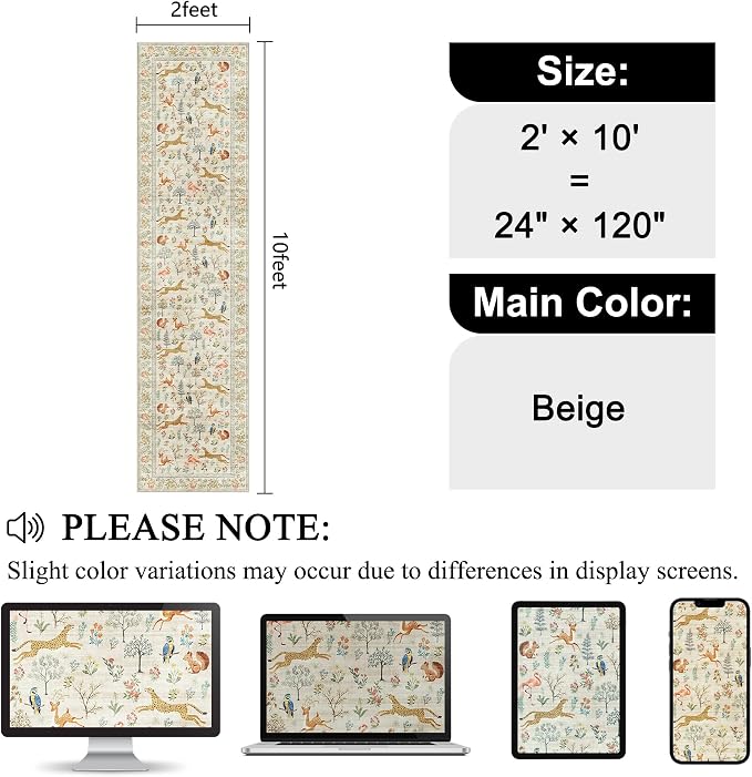 DUKINO 2x10 Kitchen Runner Rug, Soft Non Slip Animal Washable Rug, Non-Shedding - Image 2