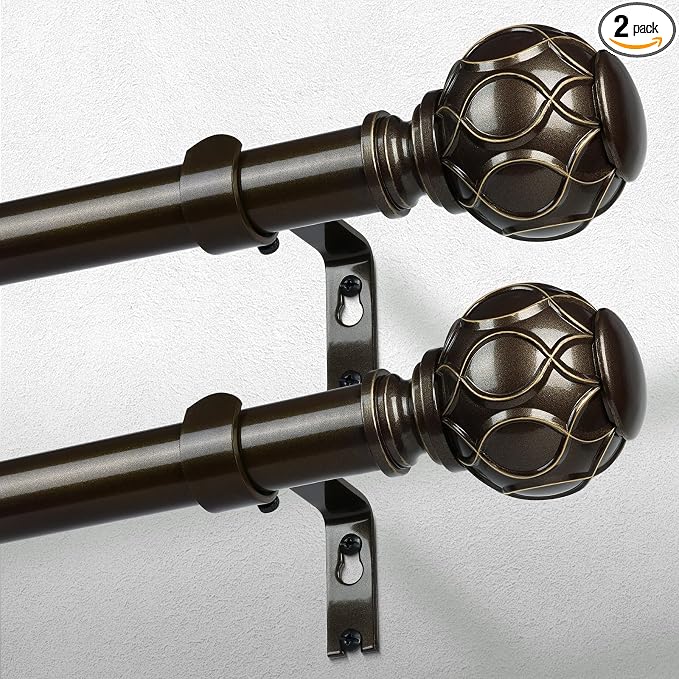 2 Pack Bronze Curtain Rod, Heavy Duty 1 Inch Decorative Curtain Rods by Wolistsa