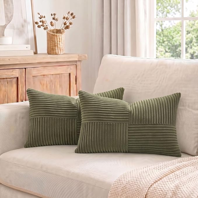 Fancy Homi 2 Packs Olive Green Long Lumbar Decorative Throw Pillow Covers 12x24 - Image 7