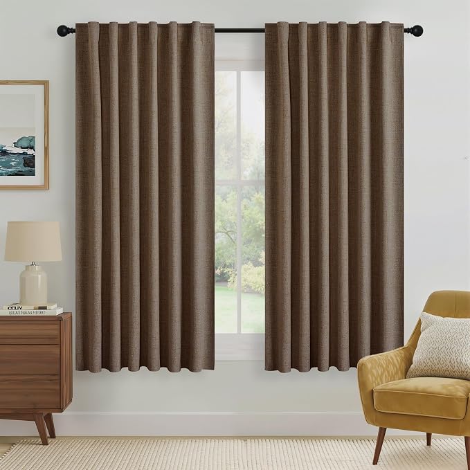 RYB HOME Coffee 100% Blackout Curtains 63 inch Long, Light Blacking & Thermal by RYBHOME