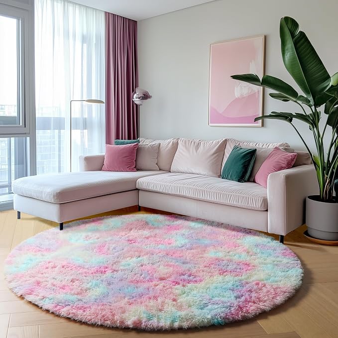 ONASAR Rainbow Round Area Rugs 5ft, Soft Bedroom Circle Rug Mats - Image 3