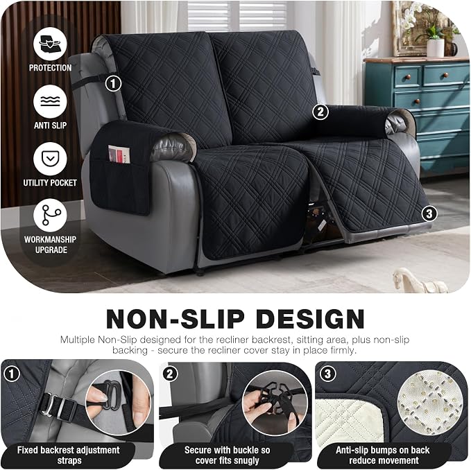 TAOCOCO 100% Waterproof Loveseat Recliner Cover, Non Slip Split Loveseat Covers - Image 4