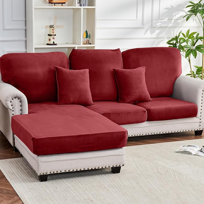 Couch Cover 6-Piece Elastic Velvet Couch Cushion Covers & Chaise Slipcovers by Taque