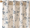 Lazzzy Blue Floral Linen Curtains 90 Inch Farmhouse Back Tab Drapes by Lazzzy