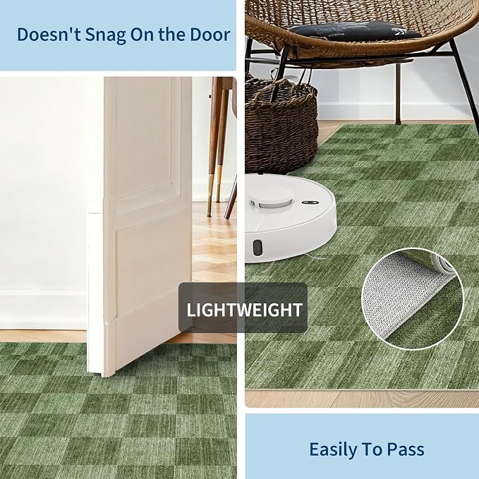 GarveeHome Moss Green Checkered Rug 6x9 Area Rugs Living Room Washable Rug | - Image 7