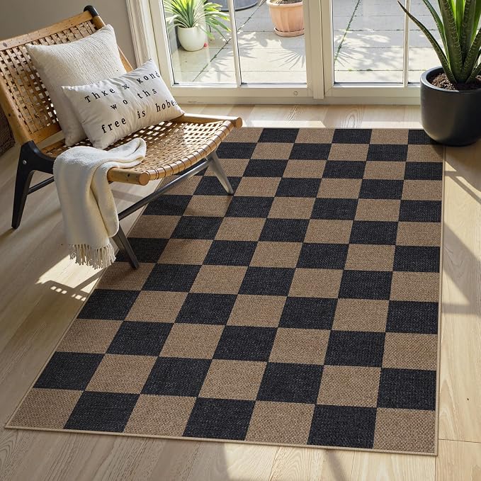 Lahome Colette Checkered Easy Jute 3x5 Rug, Washable Rugs by Lahome