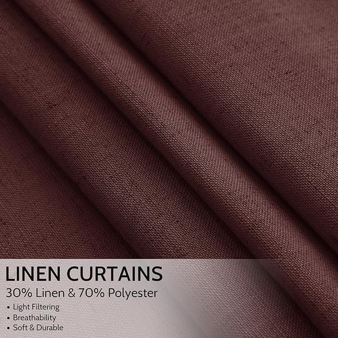Nanspring Reddish Brown Linen Blend Light Filtering Back Tab Curtains 108 - Image 2