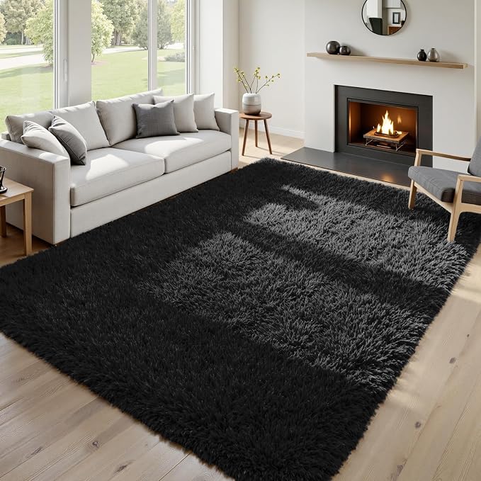 8x10 Area Rugs for Living Room Rug: Soft Fluffy Shag Black Rugs for Bedroom - Image 9