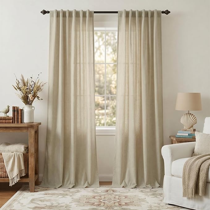 102 Inch Long Curtains Semi Sheer Linen Curtains by Pitalk