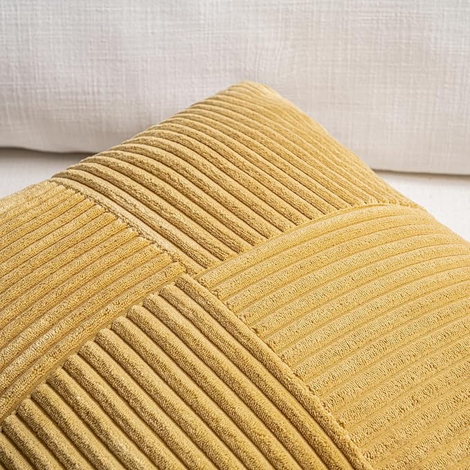 Fancy Homi 2 Packs Mustard Yellow Lumbar Decorative Throw Pillow Covers 12x20 - Image 3