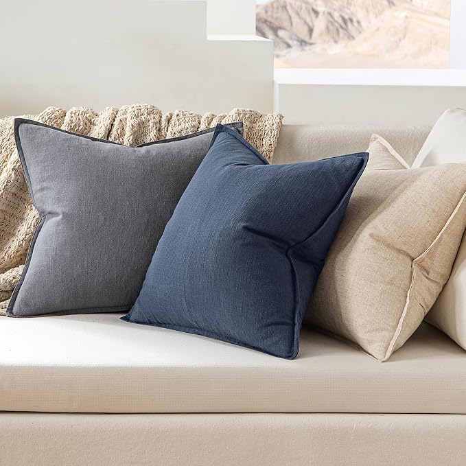 MIULEE Decorative Linen Pillow Covers 18x18 Inch Indigo Blue | Boho Farmhouse​ - Image 3