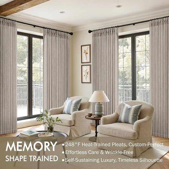 MIULEE Pinch Pleated Thick Linen Curtains 108 Inches Length 2 Panels - Image 2