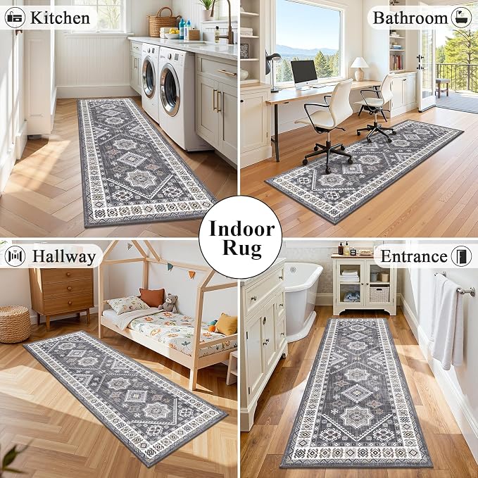 HEBE Washable Kitchen Rugs Runner 2'x 5', Non Slip Hallway Runner Rug, Low Pile - Image 8