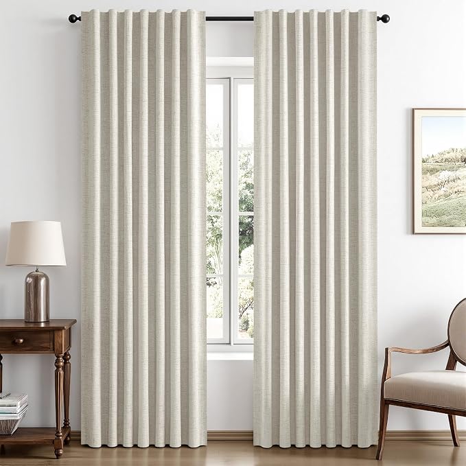 MIULEE 100% Blackout Linen Curtains 42 x 63 Inch Light Cream 2 Panels | Thermal by MIULEE