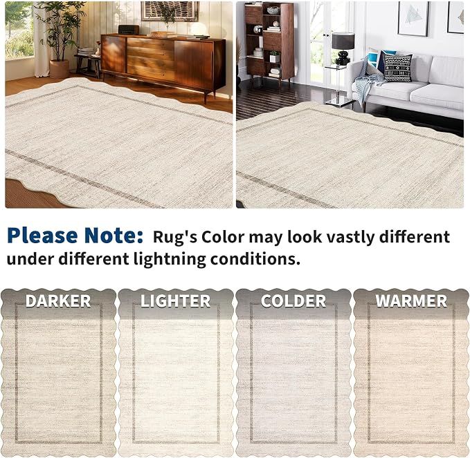 GarveeHome Scalloped Washable Kitchen Runner Rug 2x8 Non Slip Beige | Runners - Image 8