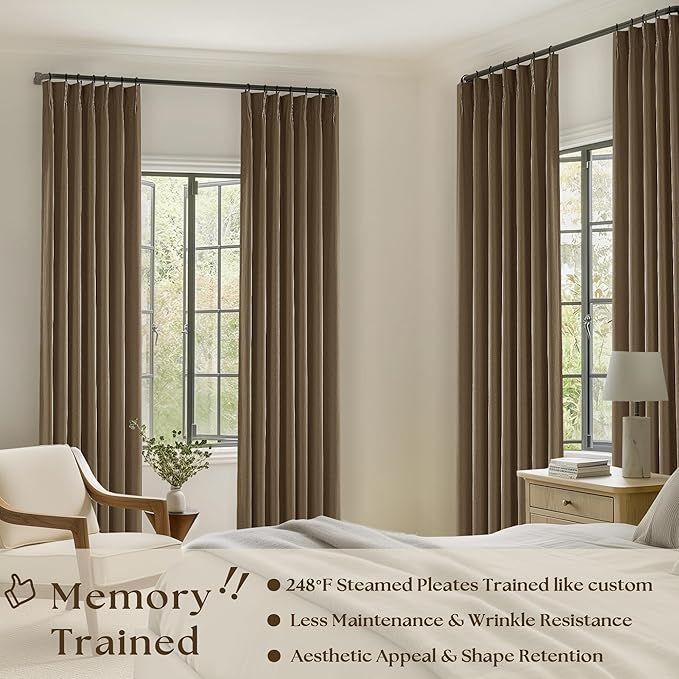 Dutch Cocoa Pinch Pleated Full Blackout Curtains Linen Blend 80 Inches Long | - Image 2