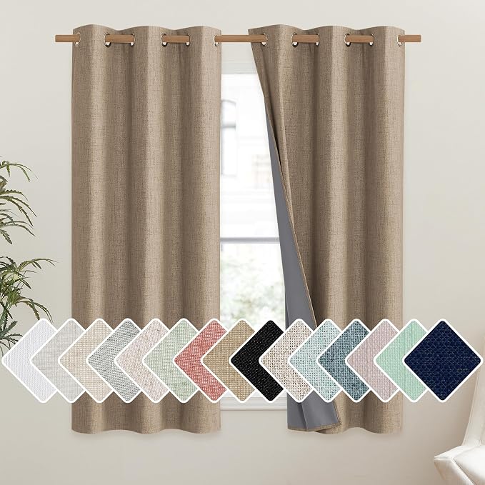 NICETOWN Burlap Vintage Open Linen Weave Flax Thermal Curtains, 100% Blackout by NICETOWN