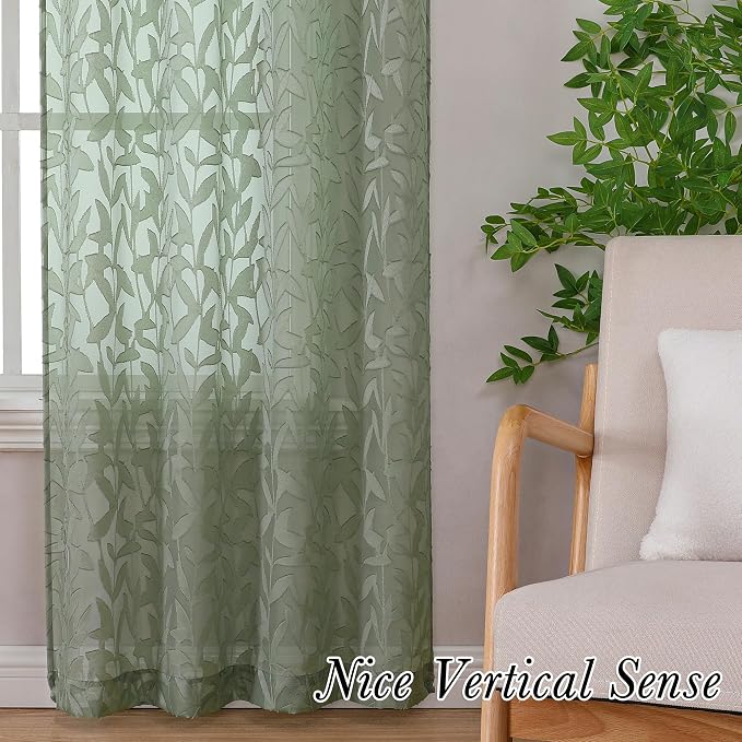 Lecloud Leia Living Room Sheer Curtains 84 Inches Long 2 Panels, Sage Green - Image 8