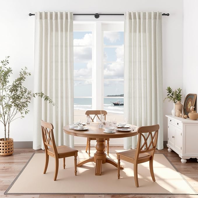 Nanspring Mousse White Linen Curtains 120 Inches Long - Image 8