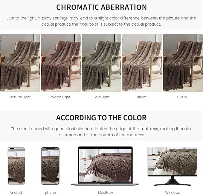 BOURINA Brown Throw Blanket 50 x70 Inches Jacquard Argyle Throw Textured Solid - Image 7