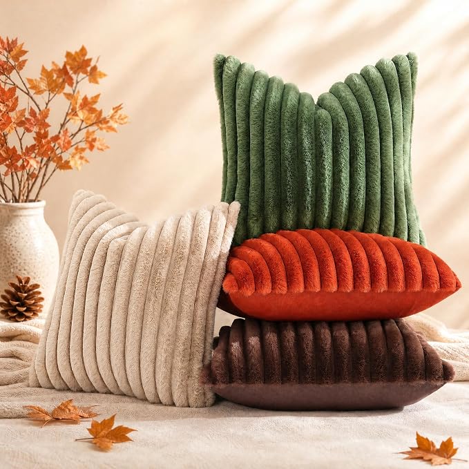 decorUhome Fall Faux Fur Throw Pillow Covers 12x20 Set of 2 Rust | Decorative - Image 9