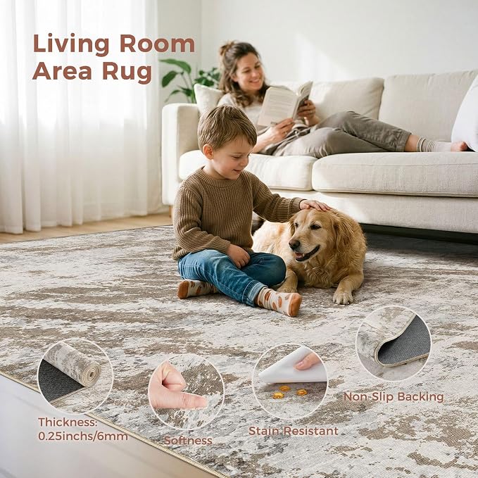 DMOYEST 6x9 Washable Area Rug: Abstract Modern Non-Slip Carpet, Soft Low Pile - Image 7