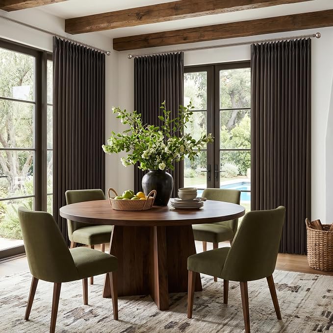 102 Inch Pinch Pleat Linen Dark Brown Semi Sheer Modern Curtains 2 Panels | 102 - Image 9