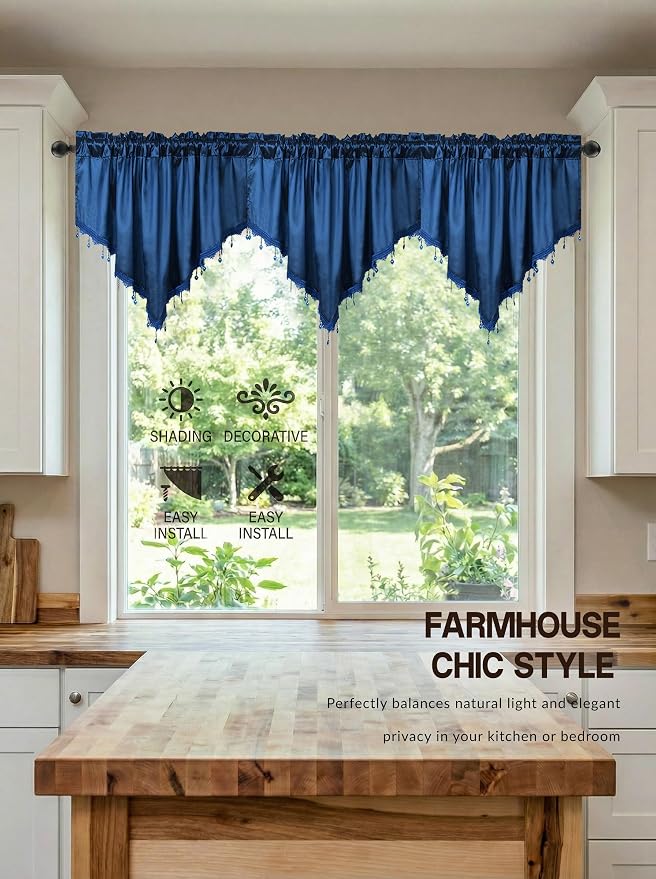 Molaxhome Swag Curtain 51 inch Length Rod Pocket Scalloped Curtain Valance - Image 2