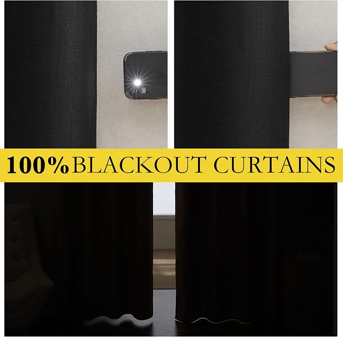 NICETOWN Black Truly Blackout Linen Blend Flax Drapes - Image 2