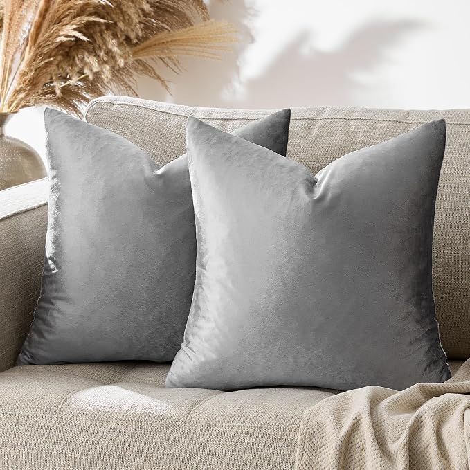 GIGIZAZA 24x24 Velvet Pillow Covers Set of 2, Dark Grey Big Square Throw - Image 9