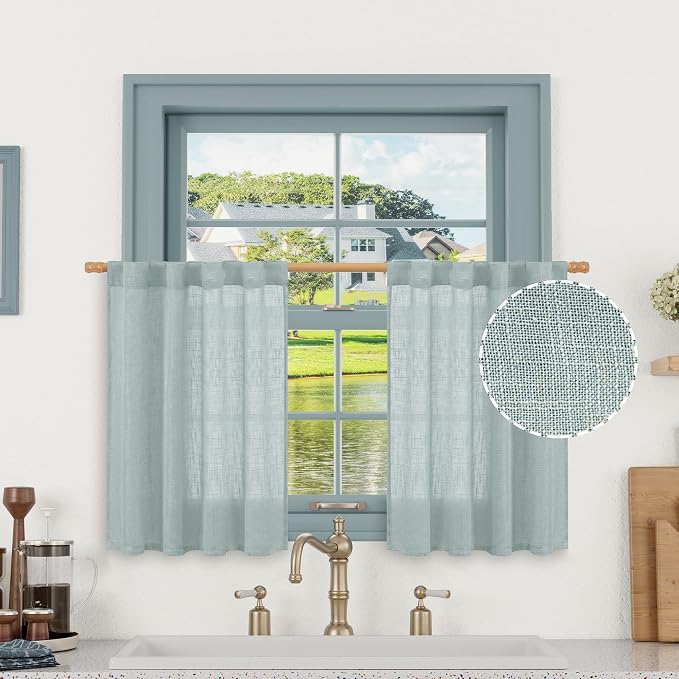 LAMIT Short Linen Window Curtains 30 Inches Long 2 Panels, 34 x 30 Inch by LAMIT