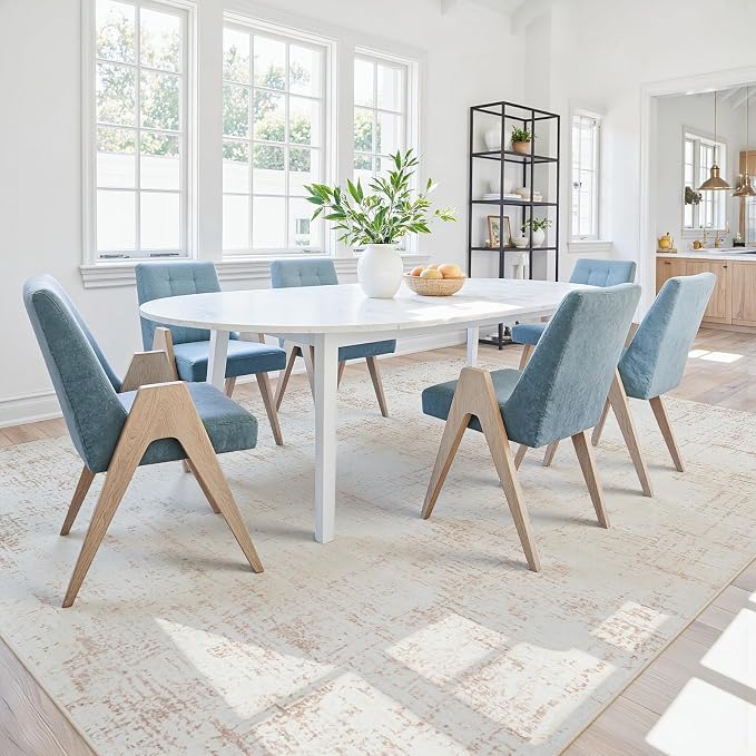 5x8 Washable Area Rug for Living Room Bedroom: Non-Slip Modern Beige White | - Image 8