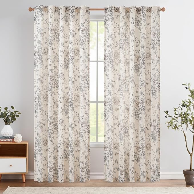 jinchan Linen Blend Curtain Floral Curtains by JINCHAN