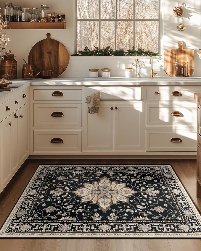 RELEANY Area Rugs 3'x4' Washable Non-Slip, Floral Vintage Distress Print - Image 2