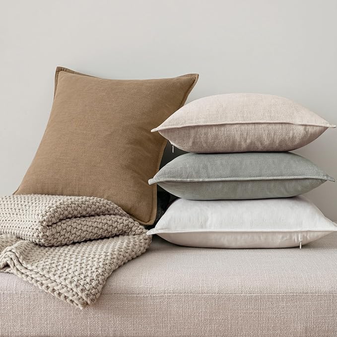 MIULEE Neutral Linen Pillow Covers Pack of 4 Decorative Natural Solid Throw - Image 7