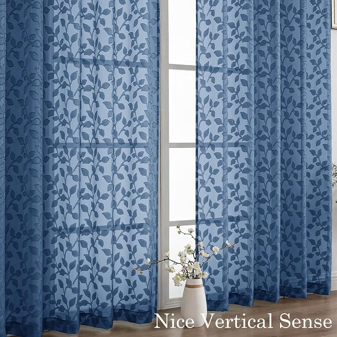 Chyhomenyc Extra Long Dusty Blue Sheer Curtains 120 Inch Length 2 Panels Set - Image 9