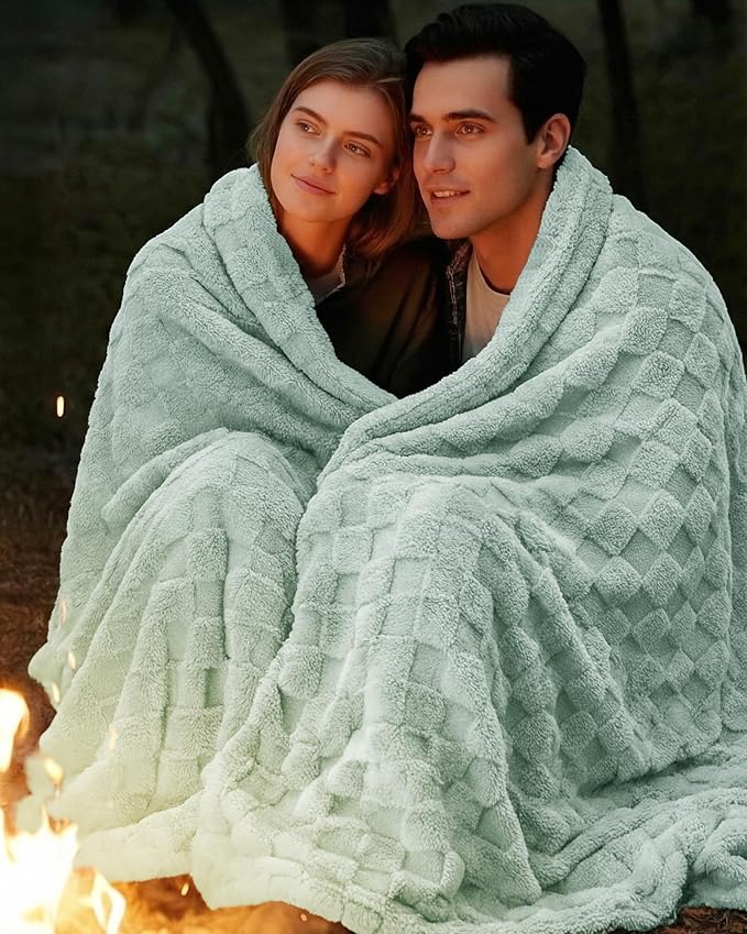 Utopia Bedding Sage Green Checkered Fleece Throw Blanket - Image 6