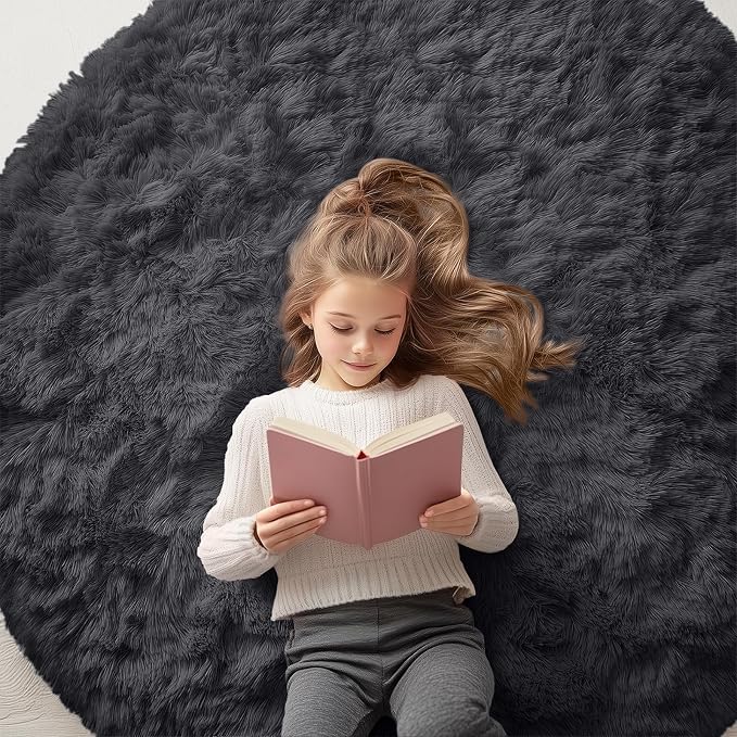 OLANLY Black Round Rugs for Bedroom by OLANLY