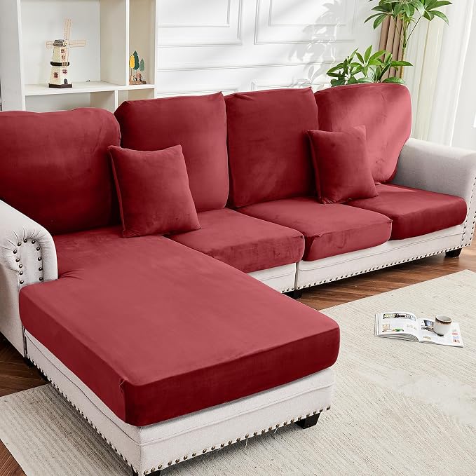 Couch Cover 8-Piece Elastic Velvet Couch Cushion Covers & Chaise Slipcovers by Taque