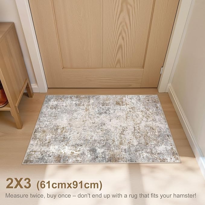 UERMEI 2x3 Entryway Area Rug: Washable Neutral Modern Abstract Small Rug - Image 2