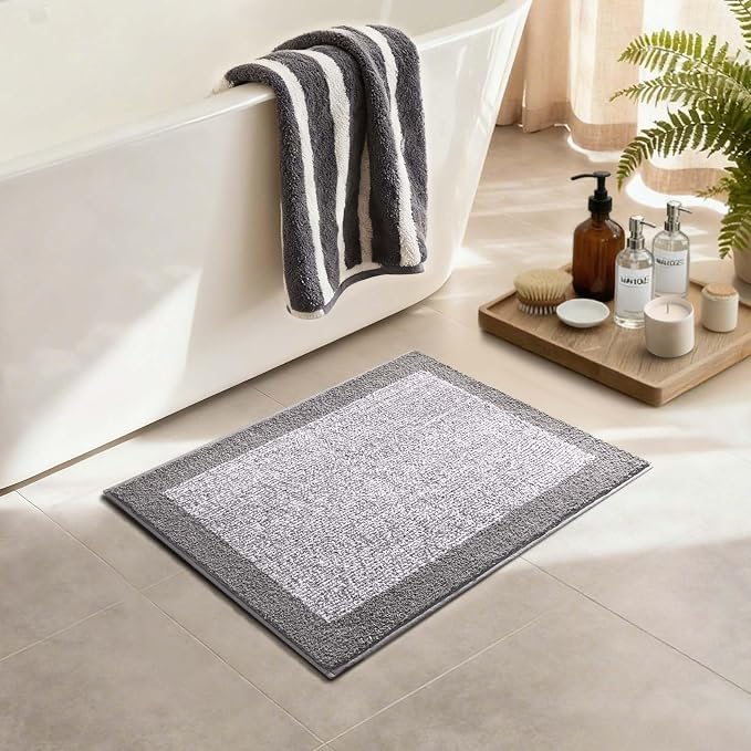 Bathroom Rugs 24x17 Non Slip Washable, Light Grey Bath Mat - Image 4