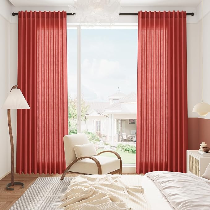 Christmas Red Linen Curtains 108 Inches Long - Image 8