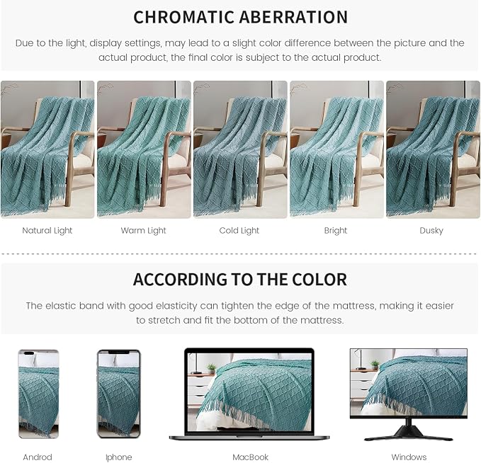 BOURINA Blue Throw Blanket 50 x70 Inches Jacquard Argyle Throw Textured Solid - Image 7