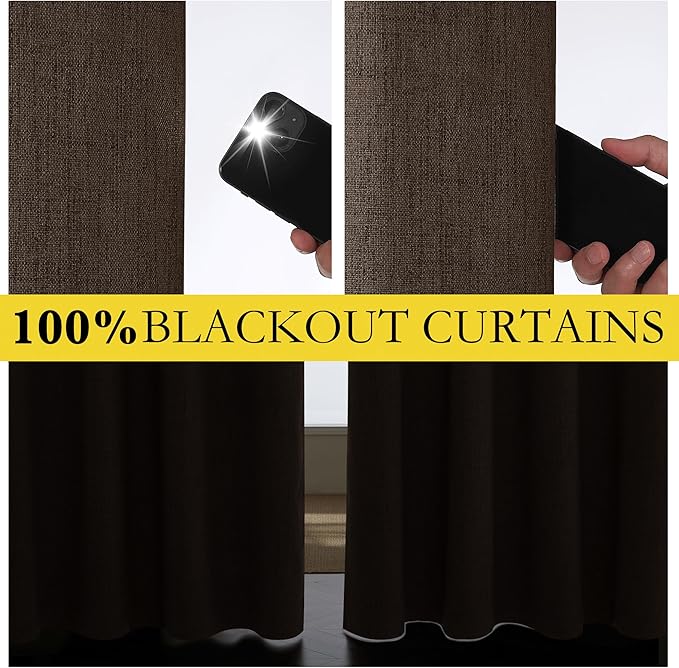NICETOWN Coffee Vintage Linen 100% Blackout Curtains - Image 4