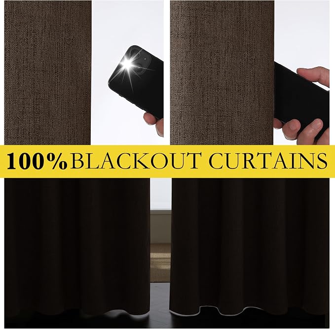 NICETOWN Coffee Vintage Linen 100% Blackout Curtains - Image 4