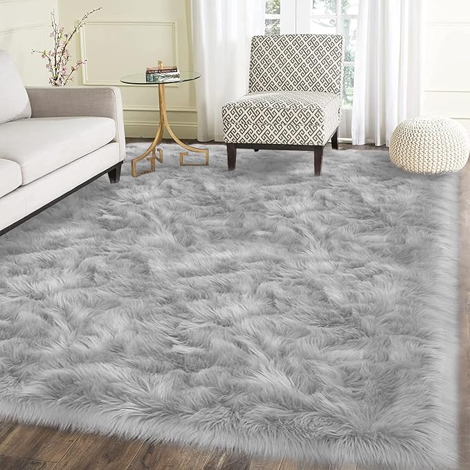 Latepis 12x12 Carpet Grey Faux Fur Rug - Image 2