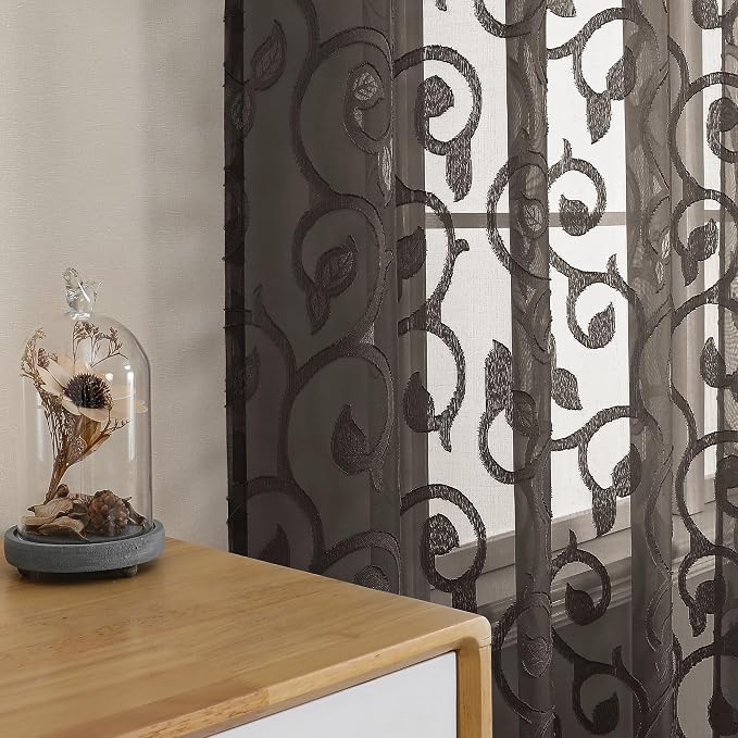 OWENIE Furman Chocolate Sheer Curtains 96 inches Long - Image 6